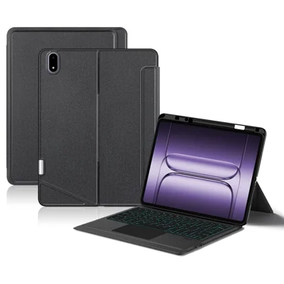 For OnePlus Pad 2 Pro Leather Case + Bluetooth-Compatible Keyboard with Backlight Trackpad