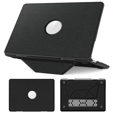 Laptop Case for MacBook Air 13 inch (2026) A3449 / (2025) A3240 / (2024) A3113 / (2022) A2681 PC TPU Cloth Shockproof Cover with Logo View / Kickstand - Black