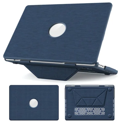 Laptop Case for MacBook Pro 14 inch (2026) A3427 A3426 / (2025) A3434 A3112 A3185 A3401 / (2024) A2918 A2992 / (2023) A2779 / (2022) / (2021) A2442 Kickstand Cover with Logo View - Navy Blue