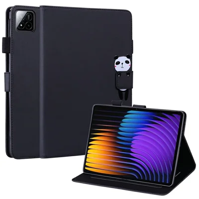 Voor Xiaomi Pad 7 / 7 Pro Case Tablet Stand Leren Cover met Kaartslots Dierpatroon - Zwart
