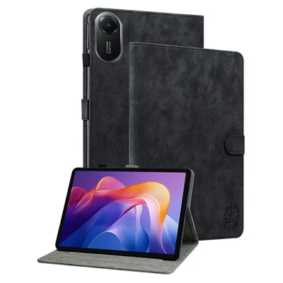 For Xiaomi Redmi Pad 2 11 Case Tiger Imprint Anti-Scratch PU Leather Tablet Cover - Black