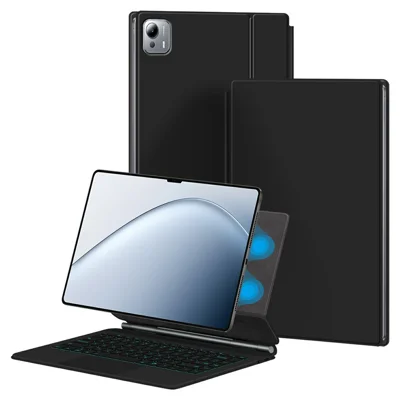For Xiaomi Pad 7 Ultra Magnetic Floating Bluetooth-Compatible Keyboard (English) + Leather Tablet Case - Black