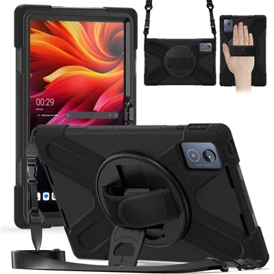 For Lenovo Tab K11 Plus / Zhaoyang K11 B352FU, TB230XC Kickstand Case TPU PC Silicone Tablet Cover with Shoulder Strap - Black