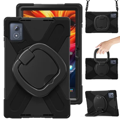 For Lenovo Tab K11 Plus / Zhaoyang K11 B352FU, TB230XC Case with Shoulder Strap TPU + PC + Silicone Kickstand Tablet Cover - Black