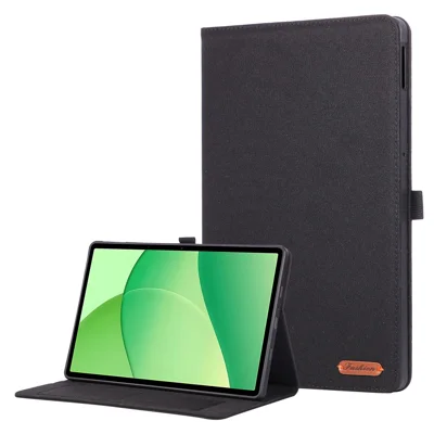 غطاء لجهاز Oppo Pad SE مع حامل وفتحة لوضع البطاقات من جلد نسيج قماشي - أسود