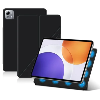 For Xiaomi Pad 7S Pro 12.5 Leather Case Origami Stand Magnetic Tablet Cover Auto Wake / Sleep - Black
