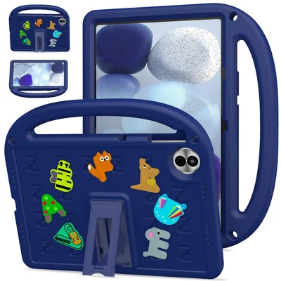 For Honor Pad 10 Kickstand Case Cartoon Design Anti-Drop EVA+PC Tablet Cover with Strap for Kids - Navy Blue