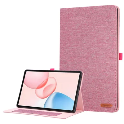 For Honor Pad 10 Case with Stand Card Holder Cloth Texture Leather Tablet Cover - Pink