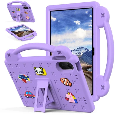 For Xiaomi Redmi Pad 2 11 Case Kids Cartoon Patterns Hand Grip Kickstand Tablet EVA Cover - Purple