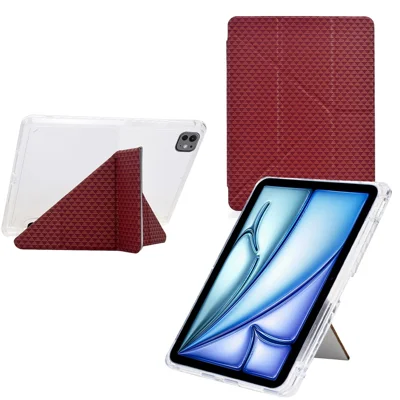 Tablet Case For iPad Air 11 (2026) / (2025) / (2024) / Air (2022) / (2022) / Pro 11 (2022) / (2021) / (2020) / (2018) , Pyramid-Patterned Leather + Acrylic Cover - Red