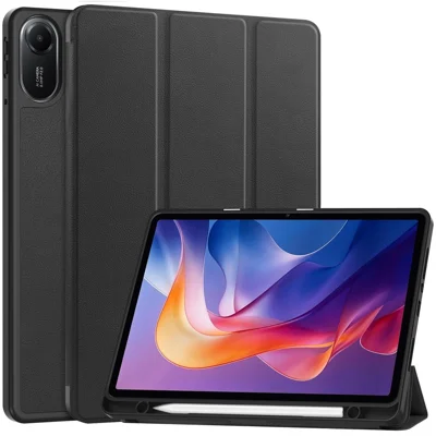 For Xiaomi Redmi Pad 2 11 Stand Case Shock-Absorbent Leather Tablet Cover with Pen Slot - Black