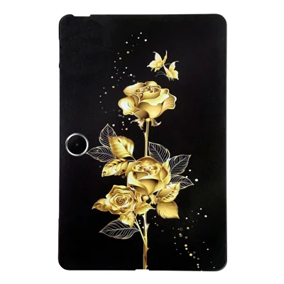 غطاء TPU لهاتف Oppo Pad SE / OnePlus Pad Lite مع طباعة نمط أنيق - وردة فراشة ذهبية