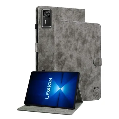 For Lenovo Legion Y700 Gen 4 Case Tiger Imprint Anti-Scratch PU Leather Tablet Cover - Grey