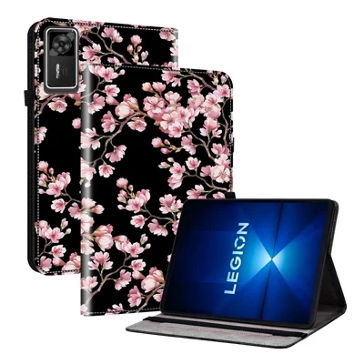 For Lenovo Legion Y700 Gen 4 Leather Case Pattern Printed Stand Tablet Cover with Card Slots - Plum Blossom