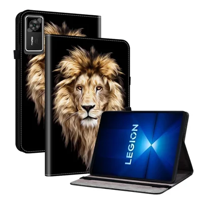 For Lenovo Legion Y700 Gen 4 Leather Case Pattern Printed Stand Tablet Cover with Card Slots - Lion Head