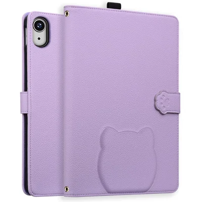 For iPad (2025) / iPad 10.9 (2022) Case 3D Effect Cat Pattern Leather Stand Tablet Cover with Wallet, Stylus Holder - Purple