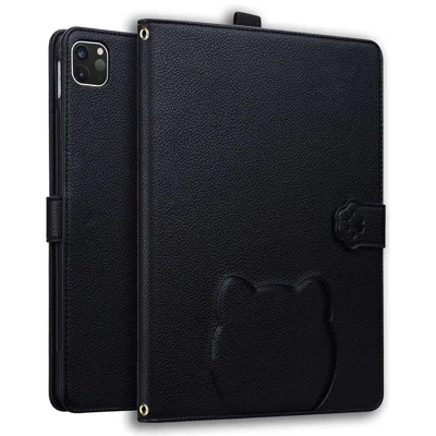 For iPad Pro 13 (2025) / 13 (2024) Case 3D Effect Cat Pattern Leather Stand Tablet Cover with Wallet, Stylus Holder - Black