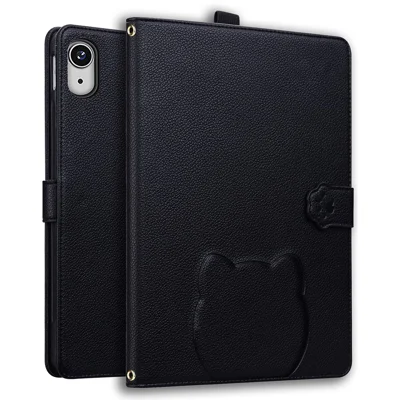For iPad mini (2024) / (2021) Case 3D Effect Cat Pattern Leather Stand Tablet Cover with Wallet, Stylus Holder - Black