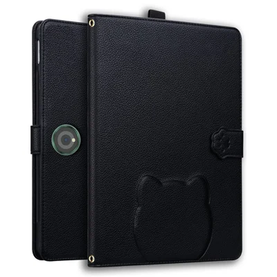 For OnePlus Pad Pro / Pad 2 Case 3D Effect Cat Pattern Leather Stand Tablet Cover with Wallet, Stylus Holder - Black