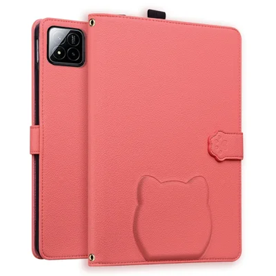 For Xiaomi Pad 7 / 7 Pro Case 3D Effect Cat Pattern Leather Stand Tablet Cover with Wallet, Stylus Holder - Watermelon Red