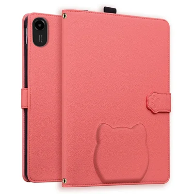 For Xiaomi Redmi Pad 2 11 Case 3D Effect Cat Pattern Leather Stand Tablet Cover with Wallet, Stylus Holder - Watermelon Red