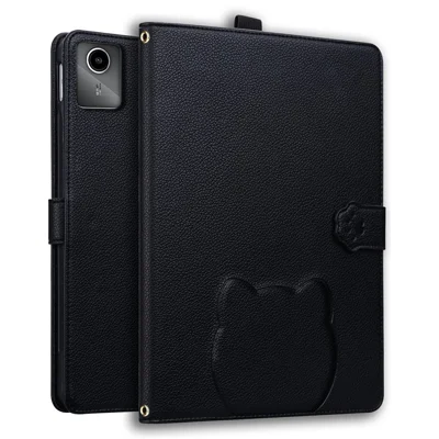 Wallet Case for Lenovo Xiaoxin Pad 2025 / Tab K11 Gen 2 / Idea Tab / M11 Leather Stand Tablet Cover with Stylus Holder, 3D Effect Cat Pattern - Black
