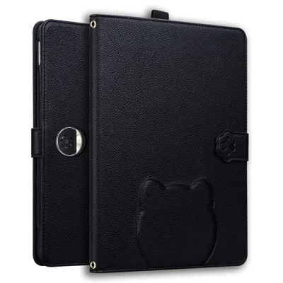 For Honor Pad 9 Wallet Case Leather Stand Tablet Cover with Stylus Holder, 3D Effect Cat Pattern - Black
