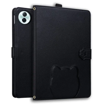 For Honor Pad 10 Case 3D Effect Cat Pattern Leather Stand Tablet Cover with Wallet, Stylus Holder - Black