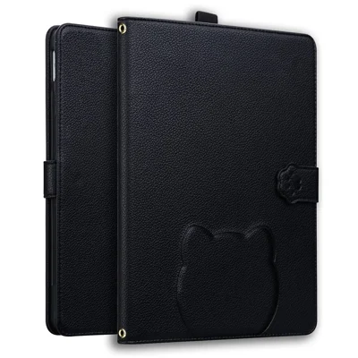 Wallet Case for Amazon Kindle Paperwhite (2024) Leather Stand Tablet Cover with Stylus Holder, 3D Effect Cat Pattern - Black