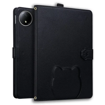 For Xiaomi Redmi Pad SE 4G 8.7 inch Wallet Case Leather Stand Tablet Cover with Stylus Holder, 3D Effect Cat Pattern - Black