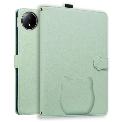 For Xiaomi Redmi Pad SE 4G 8.7 inch Wallet Case Leather Stand Tablet Cover with Stylus Holder, 3D Effect Cat Pattern - Green