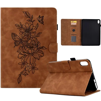 For Xiaomi Redmi Pad 2 11 Case Flower Butterfly Imprinted Card Slots Leather Cover - Brown