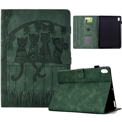For Xiaomi Redmi Pad 2 11 Case Cats Imprinted PU Leather Card Slots Tablet Cover - Green