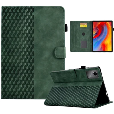 Fodral för Lenovo Xiaoxin Pad 11 2025 Kortfack Blockmönster Läderfodral - Grön