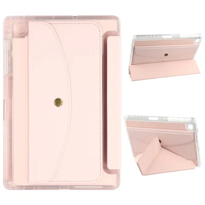 For Samsung Galaxy Tab S6 Lite (2020) (SM-P610 / P615) Case Origami Stand Wallet PU Leather Smart Tablet Cover with Pencil Slot - Pink