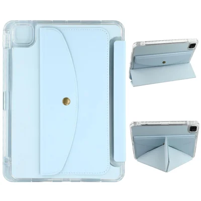 For iPad Pro 11 (2025) / 11 (2024) Case Origami Stand Wallet PU Leather Smart Tablet Cover with Pencil Slot - Blue