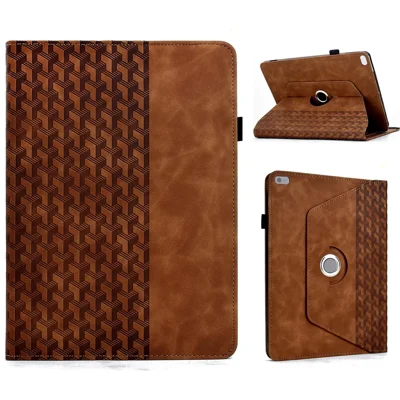 Tablet Case For iPad 9.7-inch (2018)  /  (2017)  /  Air 2  /  Air (2013) Rotating Stand Building Block Imprinted Leather Cover - Brown