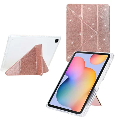 Tablet Case For Samsung Galaxy Tab S6 Lite (2024)  /  (2022)  /  (2020) P610 P615 Y-Fold Stand Glitter Leather TPU Acrylic Clear Cover - Rose Gold