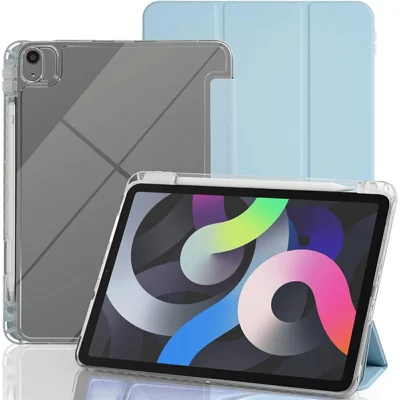 Tablet Case with Side Pencil Slot for iPad Air (2022) / (2020) Acrylic + TPU + PU Leather Flip Cover - Sky Blue
