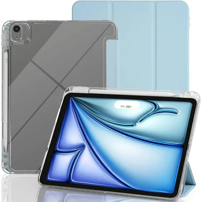 Tablet Case with Side Pencil Slot for iPad Air 11 (2026) / (2025) / (2024) Acrylic + TPU + PU Leather Flip Cover - Sky Blue