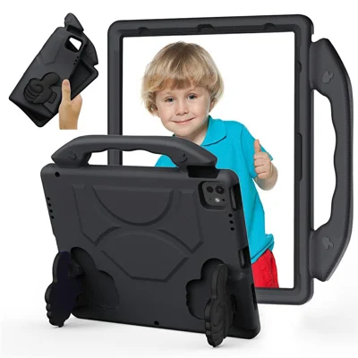 Ultra-Soft EVA Thumb Kickstand Tablet Case For iPad Air 13 (2026) / (2025) / (2024) / Pro 13 (2025) / 13 (2024) / Pro 12.9 (2022) / (2021) / (2020) / (2018) - Black