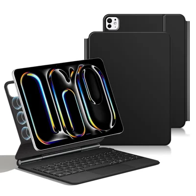 For iPad Pro 11 (2025) / 11 (2024) Smart Pogo Pin Direct Connection Keyboard + Leather Tablet Case - Black