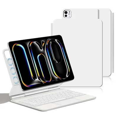 Til iPad Pro 13 (2025) / 13 (2024) Smart Pogo Pin Direct Connection-tastatur (russisk layout) + læderet tablettilfælde - hvid