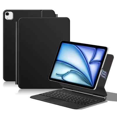 Keyboard For iPad Air 13 (2026) / (2025) / (2024) / Pro 12.9 (2022) (2021) (2020) (2018) Pogo Pin Direct Connection Keyboard (Arabic) Leather Case - Black