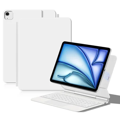Keyboard For iPad Air 13 (2026) / (2025) / (2024) / Pro 12.9 (2022) (2021) (2020) (2018) Pogo Pin Direct Connection Keyboard (Arabic) Leather Case - White