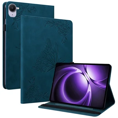 For Xiaomi Pad Mini / Redmi K Pad Case Butterfly Flower Imprint PU Leather Tablet Cover with Card Slots - Blue
