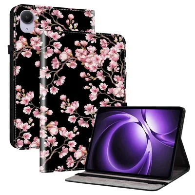 For Xiaomi Pad Mini / Redmi K Pad Leather Case Pattern Printed Stand Tablet Cover with Card Slots - Plum Blossom