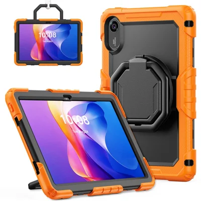 For Xiaomi Redmi Pad 2 11 Kickstand Case with Stylus Holder PC Silicone Tablet Cover - Orange
