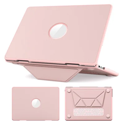 Laptop Case for MacBook Air 13 inch (2026) A3449 / (2025) A3240 / (2024) A3113 / (2022) A2681 Kickstand PU TPU PC Notebook Protective Cover - Pink
