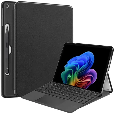 For Microsoft Surface Pro 12inch Case PU Leather Folding Stand Folio Tablet Cover - Black